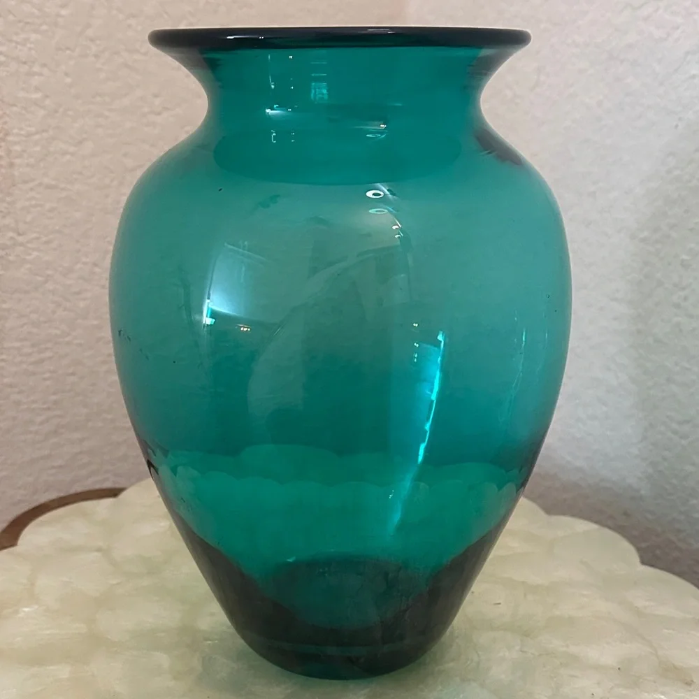 Blenko Teal Handblown Art Glass Vase - Picture 5 of 7